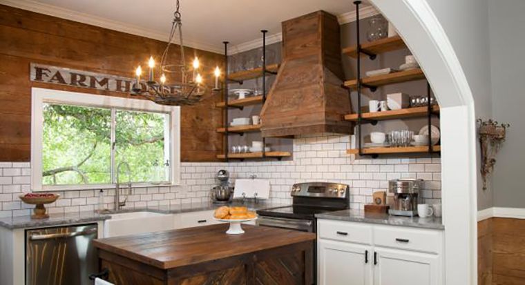 kitchen with open shelves