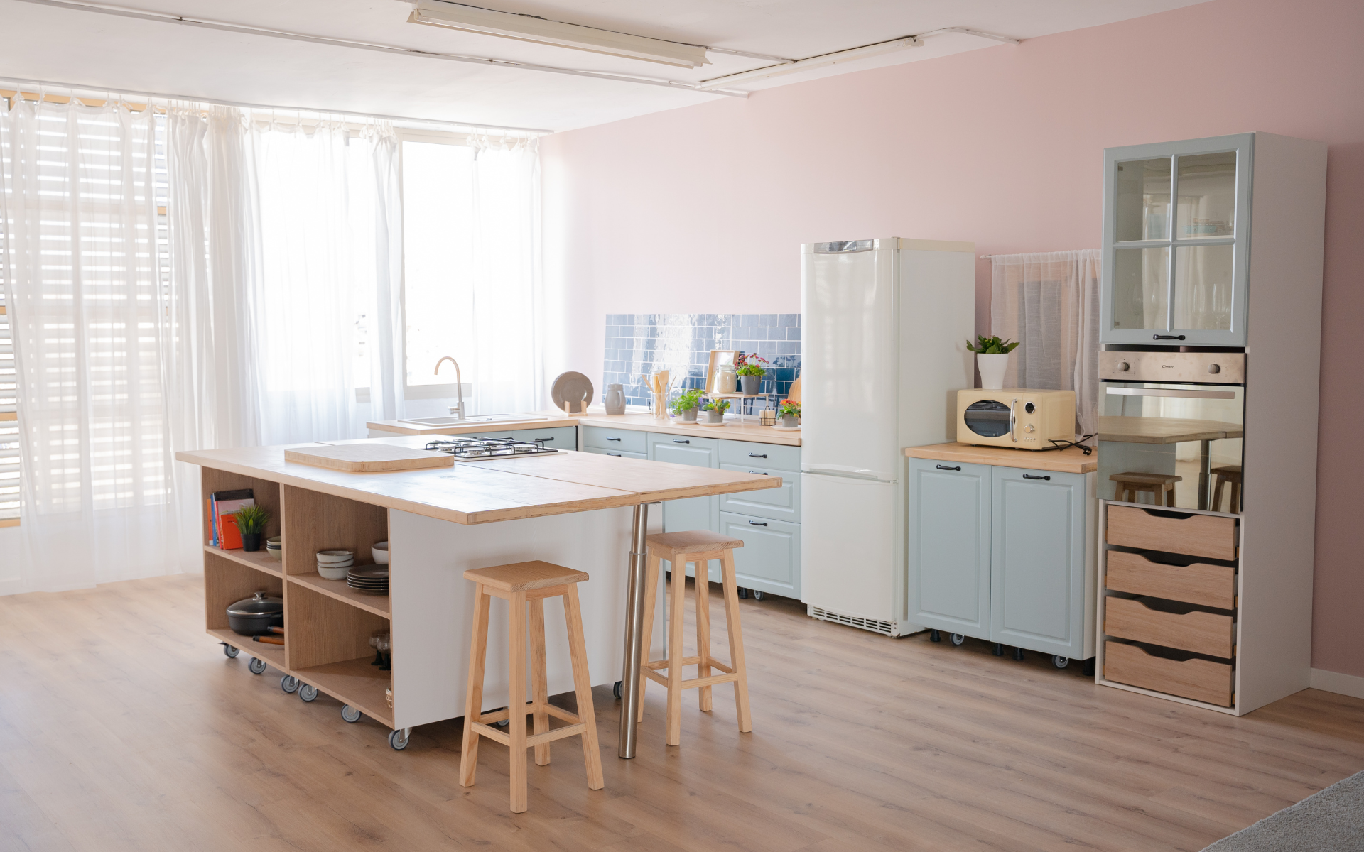 Stylish kitchen with wood countertop